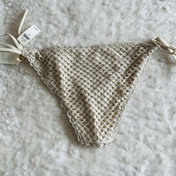 NWT Aerie | Tan Crochet Tie Side Bikini Bottom | Size S | Boho Cheeky Cut - Picture 2 of 10